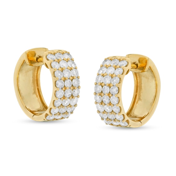 1 CT. T.W. Diamond Three Row Huggie Hoop Earrings in 10K Gold ...