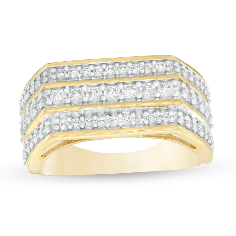 Cubic Zirconia Triple Row Rectangle Signet Ring in 10K Gold - Size 10.5 ...