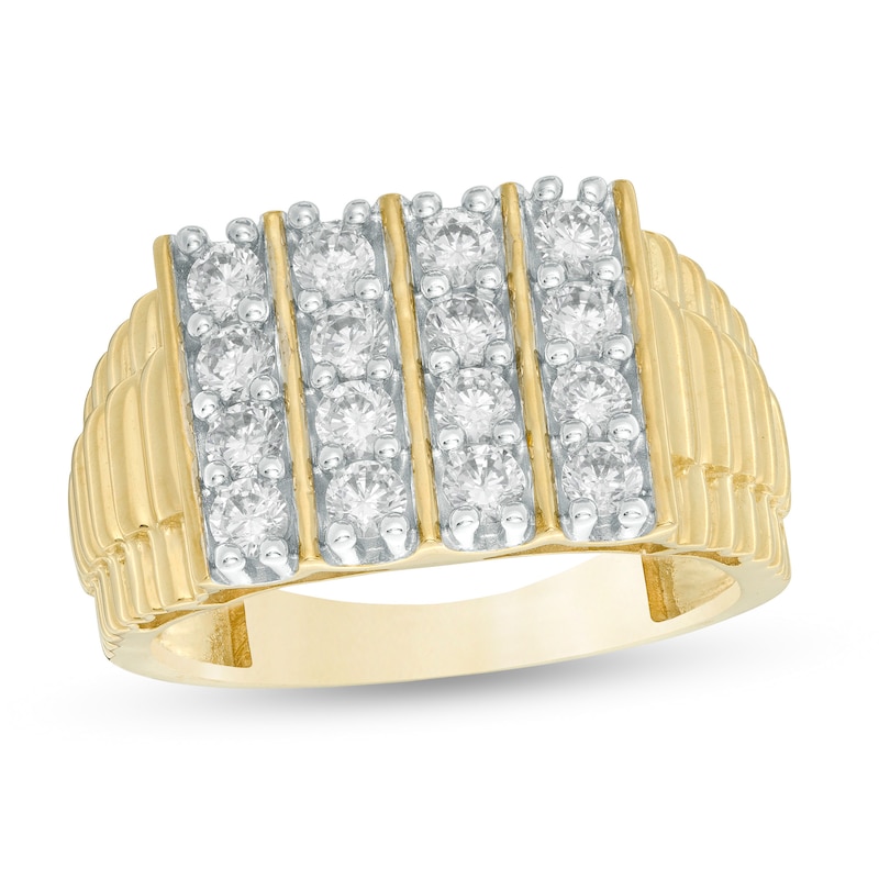 Cubic Zirconia Vertical Multi-Row Ribbed Shank Ring in 10K Gold - Size 10.5