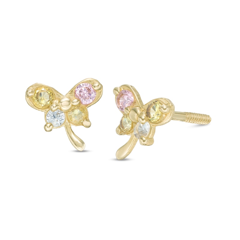 Child's Multi-Color Cubic Zirconia Dragonfly Stud Earrings in 10K Gold