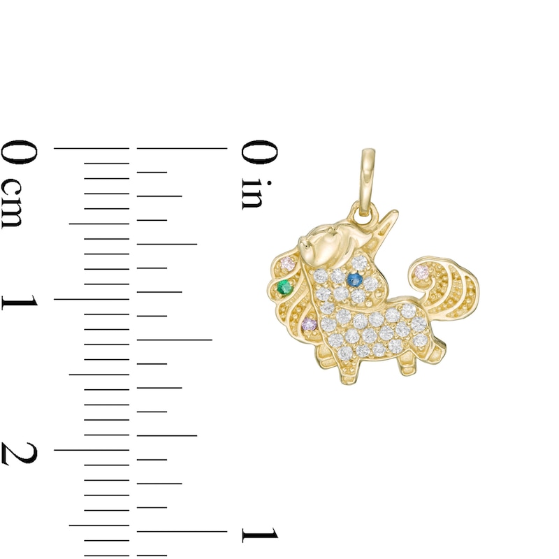 Child's Multi-Color Cubic Zirconia Unicorn Necklace Charm in 10K Gold