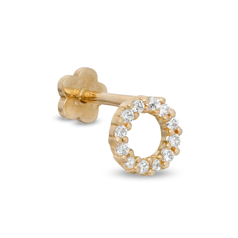 019 Gauge Cubic Zirconia Open Circle Cartilage Barbell in 14K Gold