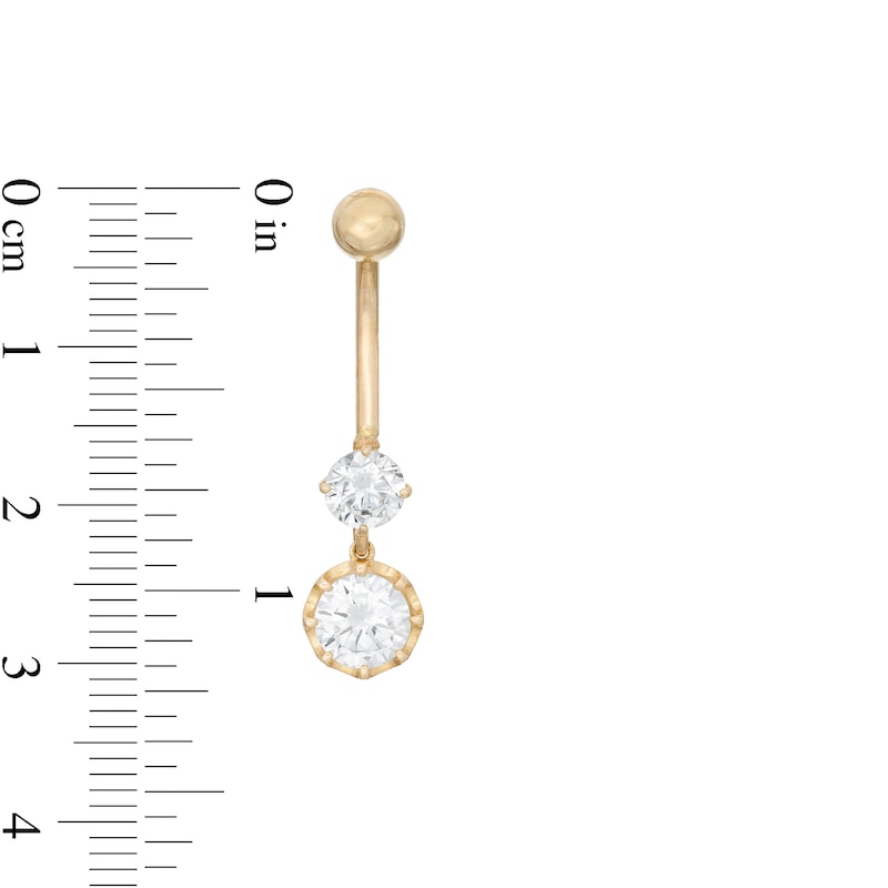 014 Gauge 6.5mm Cubic Zirconia Dangle Belly Button Ring in 10K Gold