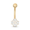 Thumbnail Image 0 of 014 Gauge 3mm Heart-Shaped and Round Cubic Zirconia Clover Belly Button Ring in 10K Gold