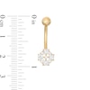 Thumbnail Image 1 of 014 Gauge 3mm Heart-Shaped and Round Cubic Zirconia Clover Belly Button Ring in 10K Gold