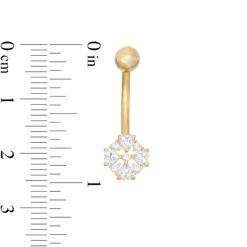014 Gauge 3mm Heart-Shaped and Round Cubic Zirconia Clover Belly Button Ring in 10K Gold