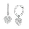 Thumbnail Image 0 of Cubic Zirconia Composite Heart Dangle Huggie Hoop Earrings in Sterling Silver