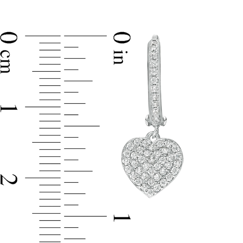 Cubic Zirconia Composite Heart Dangle Huggie Hoop Earrings in Sterling Silver