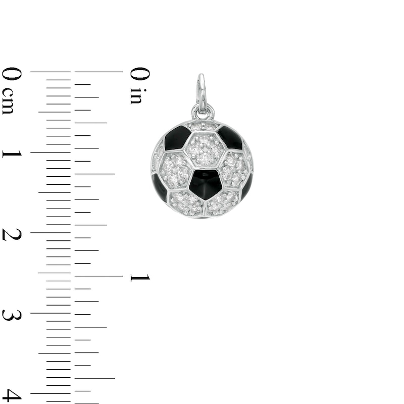 Cubic Zirconia and Black Enamel Soccer Ball Necklace Charm in Sterling Silver