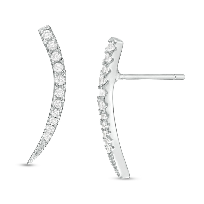 Cubic Zirconia Graduated Curve Crawler Earrings in Sterling Silver