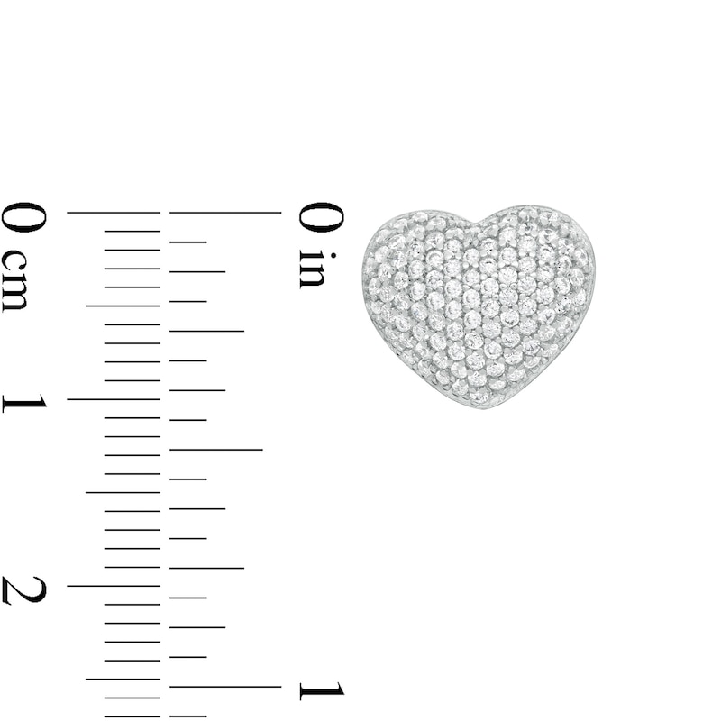 Cubic Zirconia Pavé Composite Puff Heart Stud Earrings in Sterling Silver
