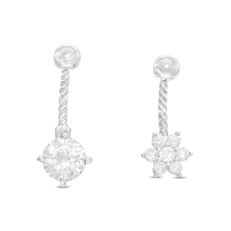 Solid Stainless Steel and Brass CZ Solitaire and Flower Textured Belly Button Ring Set - 14G
