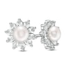Thumbnail Image 0 of 5mm Simulated Pearl and Pear-Shaped Cubic Zirconia Frame Flower Stud Earrings in Solid Sterling Silver