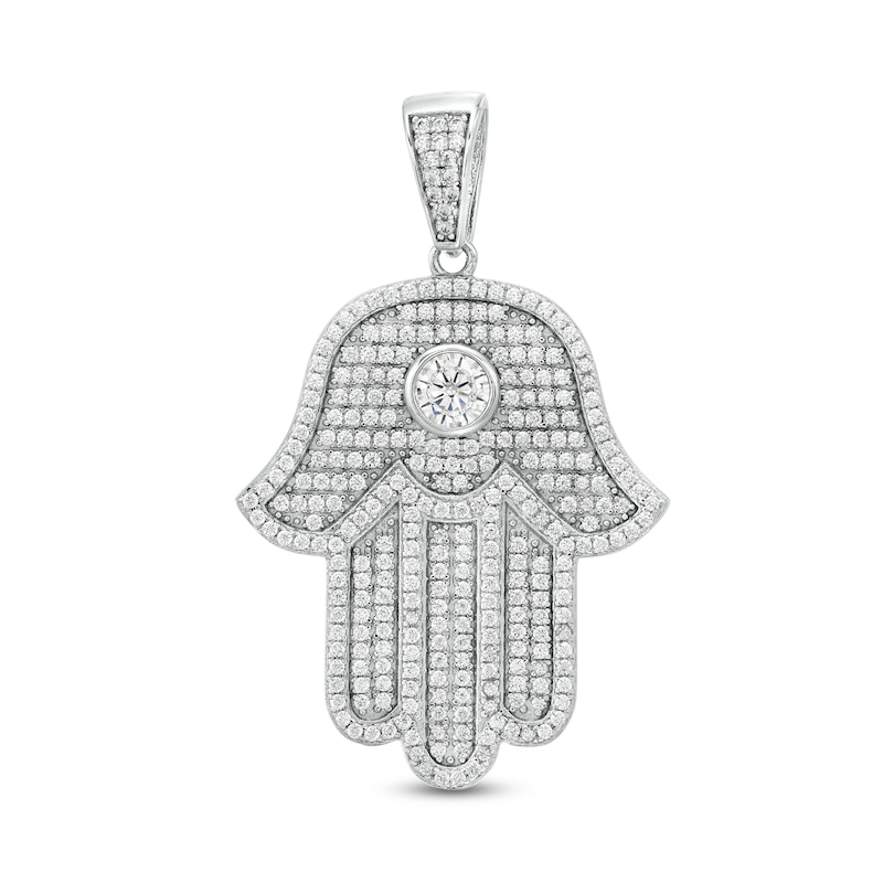 5mm Cubic Zirconia Hamsa Necklace Charm in Sterling Silver