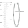 Thumbnail Image 1 of Cubic Zirconia Cross Hoop Earrings in Sterling Silver