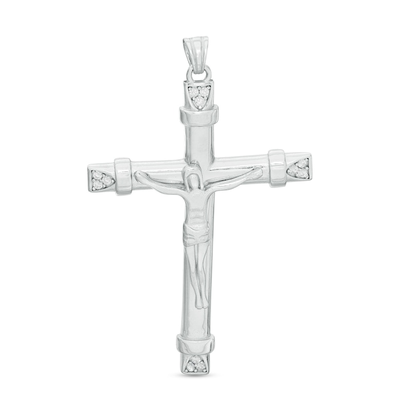Cubic Zirconia Crucifix Necklace Charm in Sterling Silver