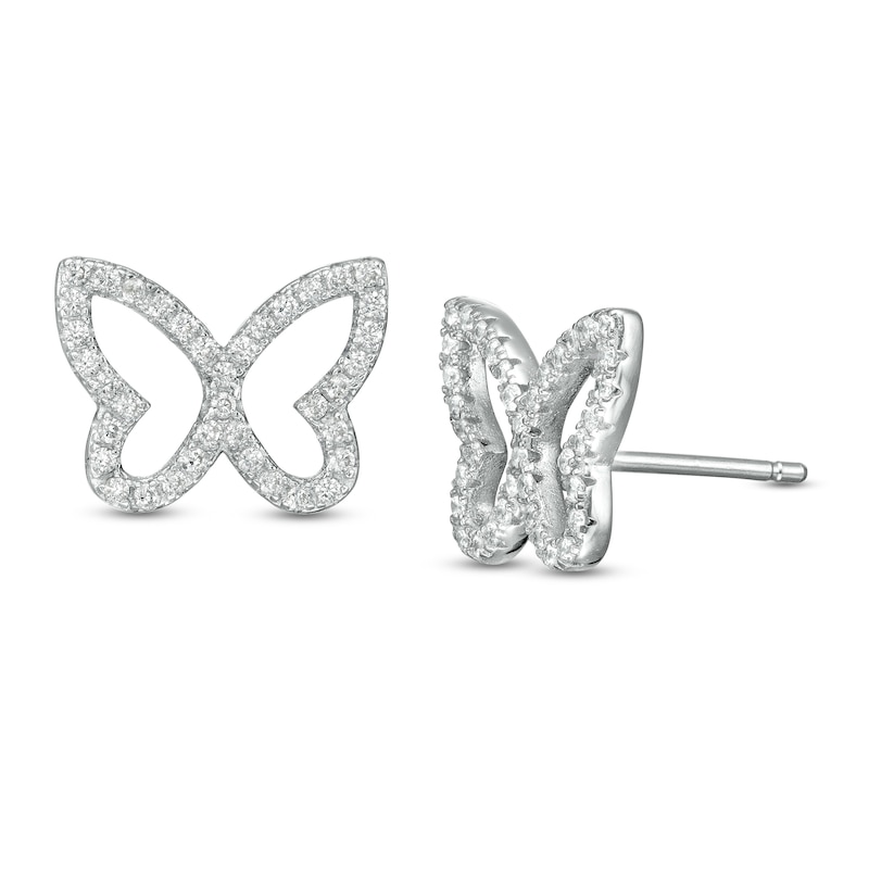 Cubic Zirconia Butterfly Stud Earrings in Sterling Silver