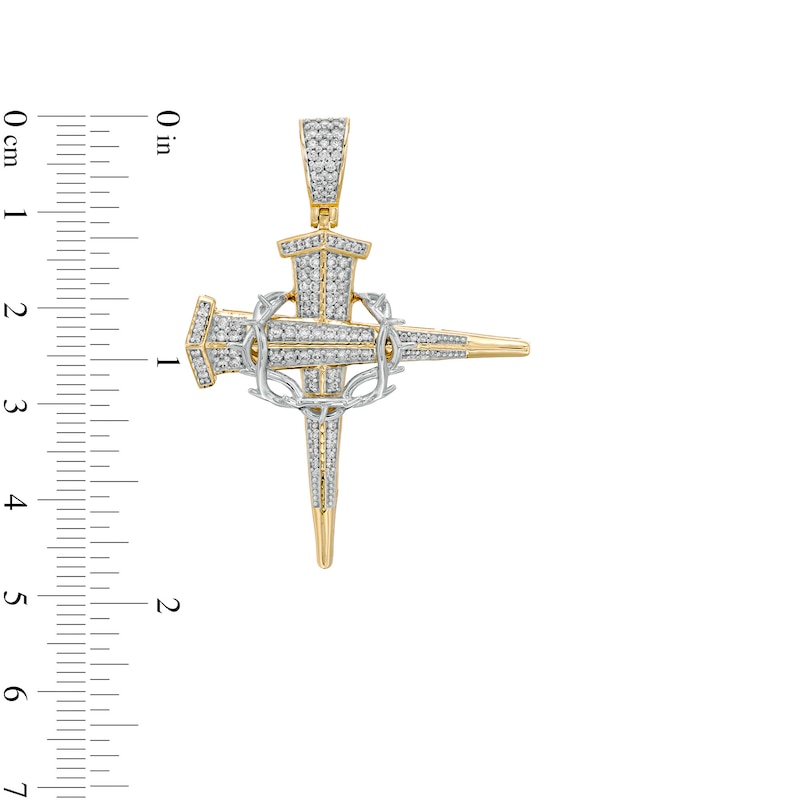 Cubic Zirconia Crown of Thorns Nail Cross Necklace Charm in 10K Two-Tone Gold