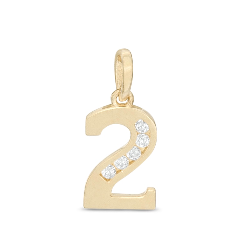 Cubic Zirconia Number "2" Necklace Charm in 10K Gold