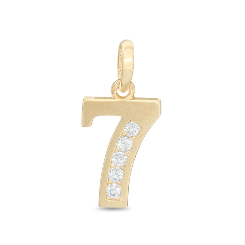Cubic Zirconia Number "7" Necklace Charm in 10K Gold