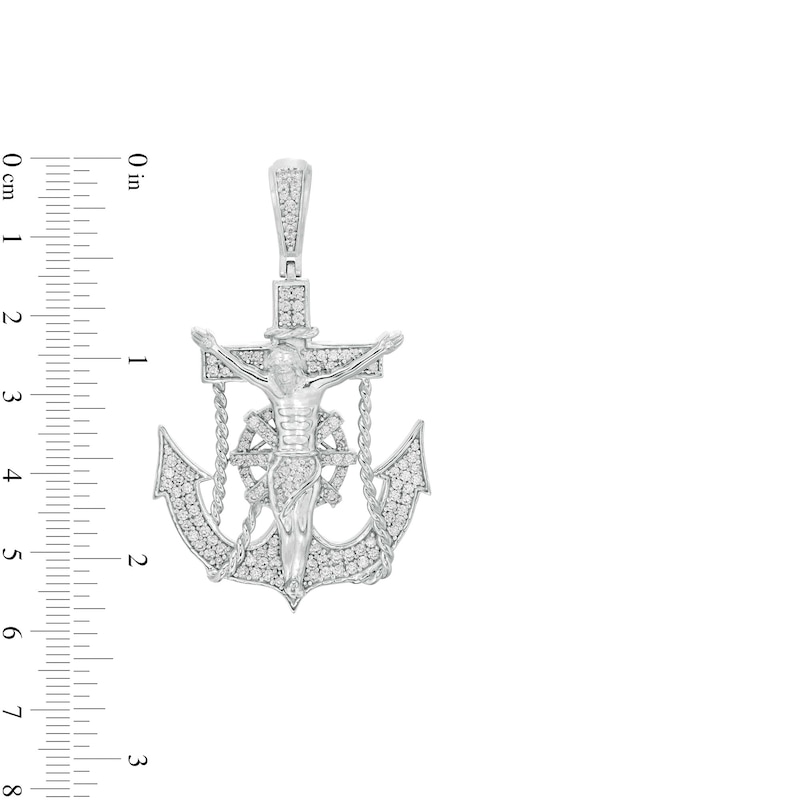 Cubic Zirconia Crucifix Anchor Necklace Charm in Sterling Silver