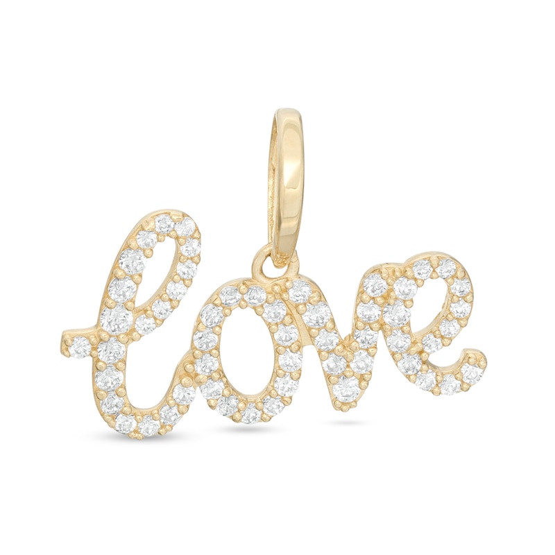 Cubic Zirconia Cursive "love" Necklace Charm in 10K Solid Gold