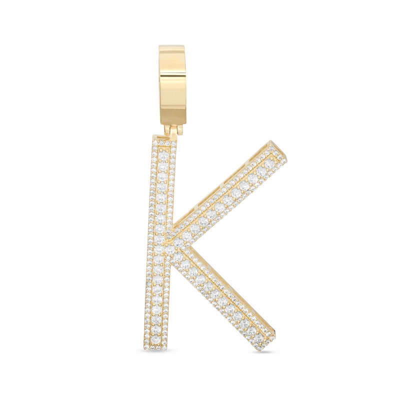 Cubic Zirconia Large Triple Row "K" Initial Necklace Charm in 10K Gold