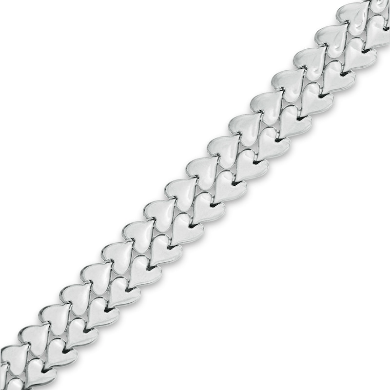 Solid Mirrored Hearts Stampato Chain Bracelet in Sterling Silver - 7.5"