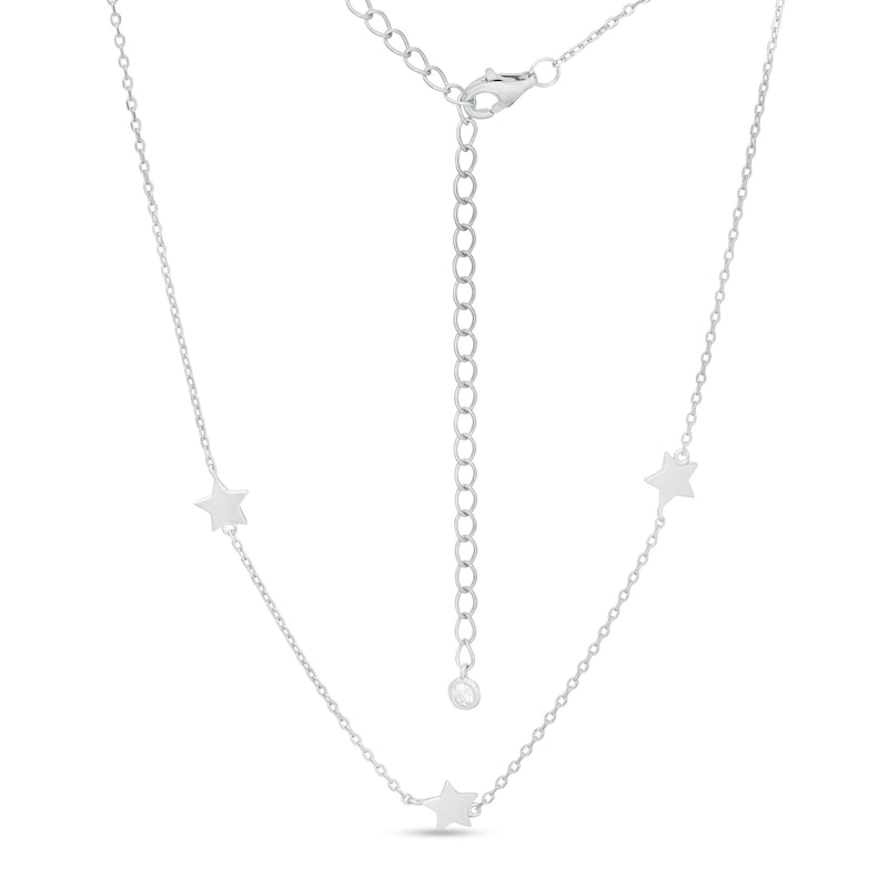 Triple Star Disc Station Choker Necklace in Sterling Silver - 16"
