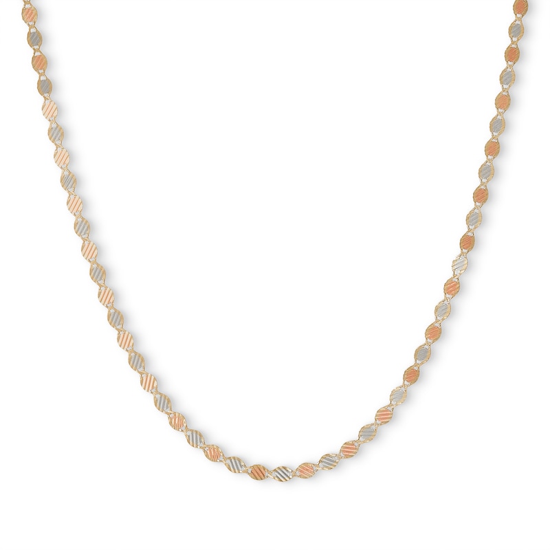 Made in Italy 030 Gauge Hammered Valentino Chain Necklace in 10K Solid Tri-Tone Gold - 20"