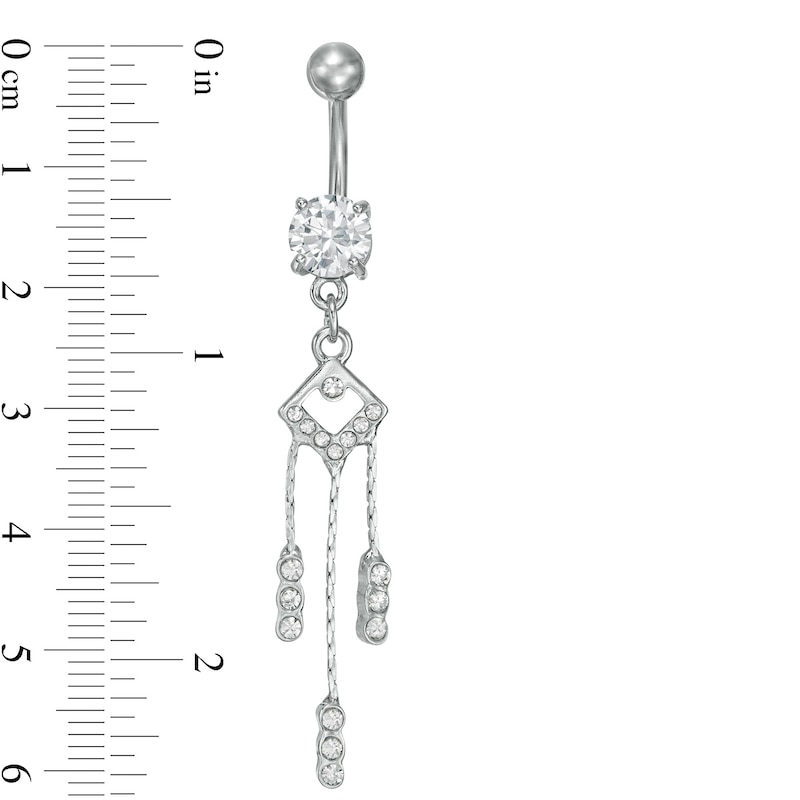 Stainless Steel and Zinc Alloy CZ and Crystal Geometric Triple Dangle Belly Button Ring - 14G