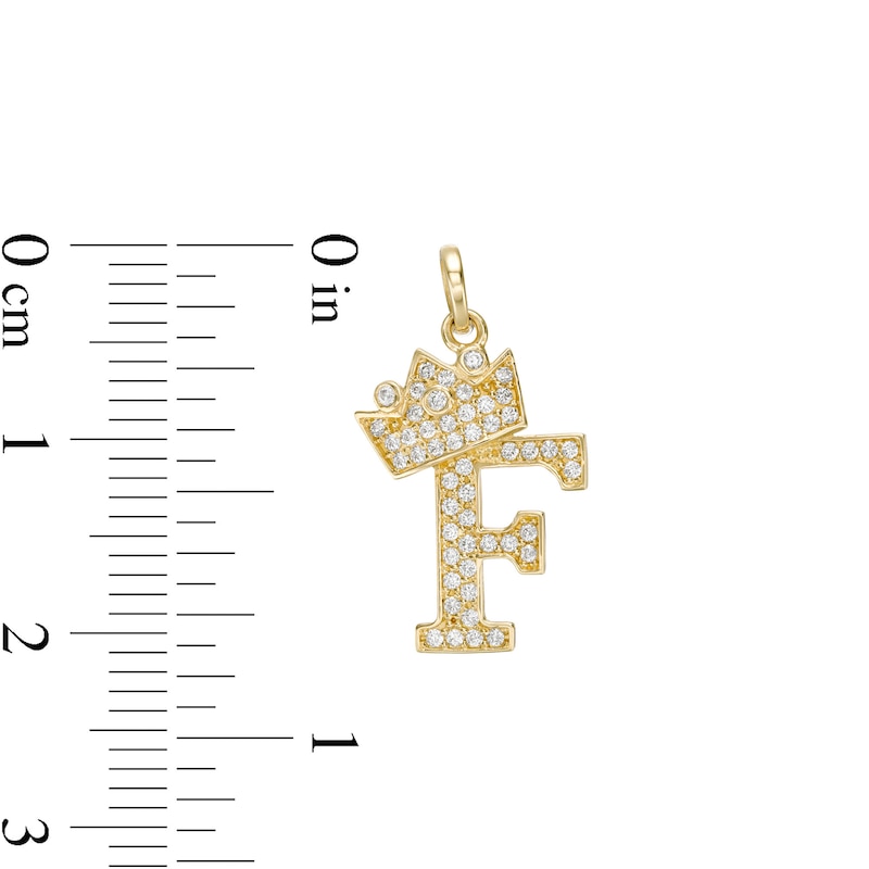 Cubic Zirconia "F" Initial with Crown Necklace Charm in 10K Solid Gold