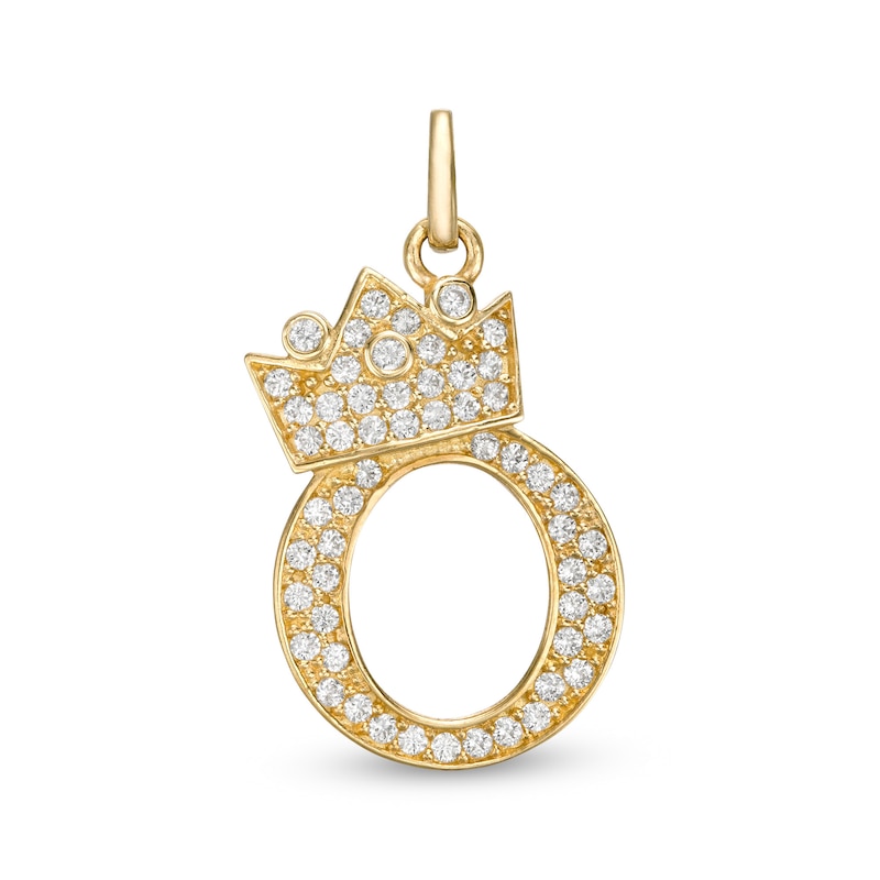 Cubic Zirconia "O" Initial with Crown Necklace Charm in 10K Solid Gold