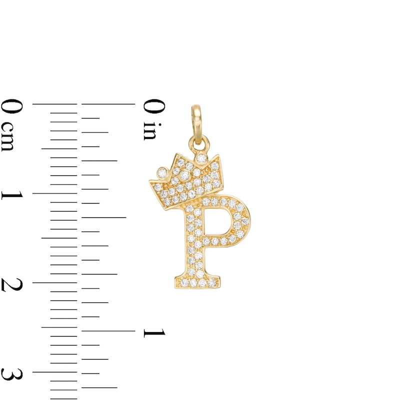 Cubic Zirconia "P" Initial with Crown Necklace Charm in 10K Solid Gold