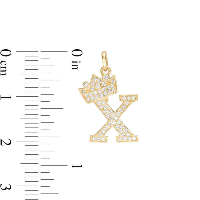 Cubic Zirconia "X" Initial with Crown Necklace Charm in 10K Solid Gold