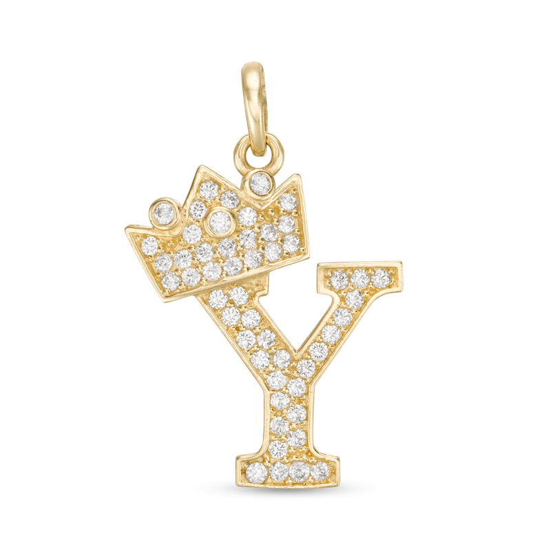 Cubic Zirconia "Y" Initial with Crown Necklace Charm in 10K Solid Gold