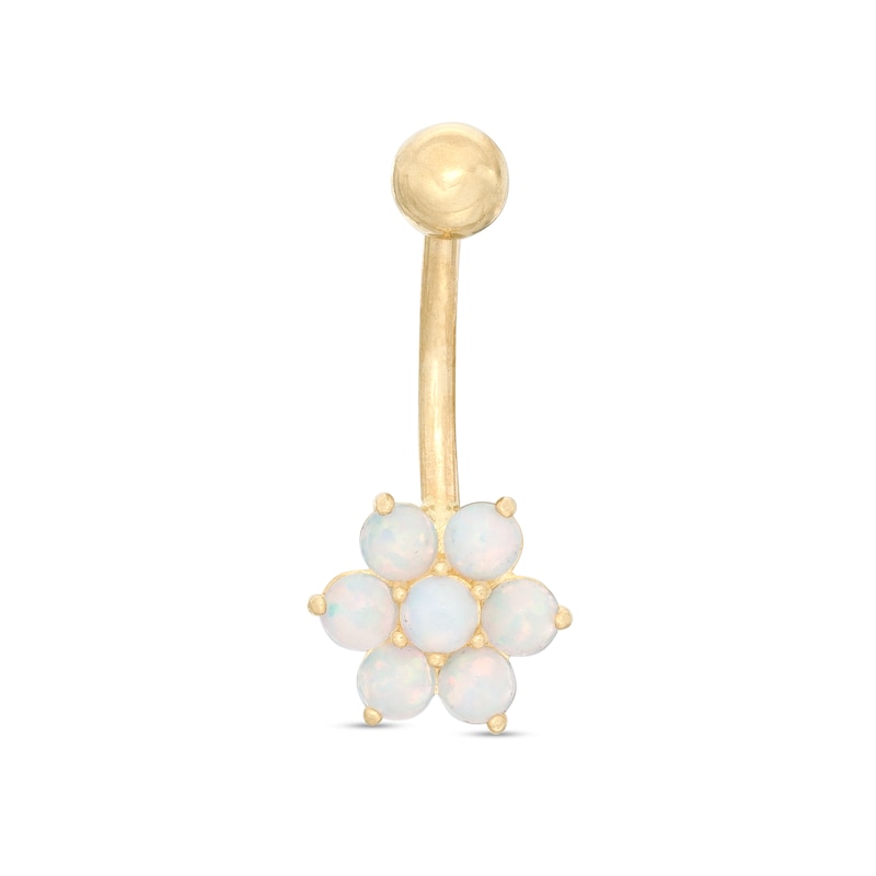 014 Gauge 3mm Simulated Opal Flower Belly Button Ring in 10K Gold
