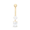 Thumbnail Image 0 of 014 Gauge Emerald-Cut and Round Cubic Zirconia Dangle Belly Button Ring in 10K Gold