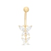 Thumbnail Image 0 of 014 Gauge Marquise Cubic Zirconia Double Butterfly Dangle Belly Button Ring in 10K Gold