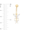 Thumbnail Image 1 of 014 Gauge Marquise Cubic Zirconia Double Butterfly Dangle Belly Button Ring in 10K Gold