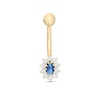 Thumbnail Image 0 of 014 Gauge Oval Blue and Round White Cubic Zirconia Starburst Frame Belly Button Ring in 10K Gold