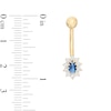 Thumbnail Image 1 of 014 Gauge Oval Blue and Round White Cubic Zirconia Starburst Frame Belly Button Ring in 10K Gold