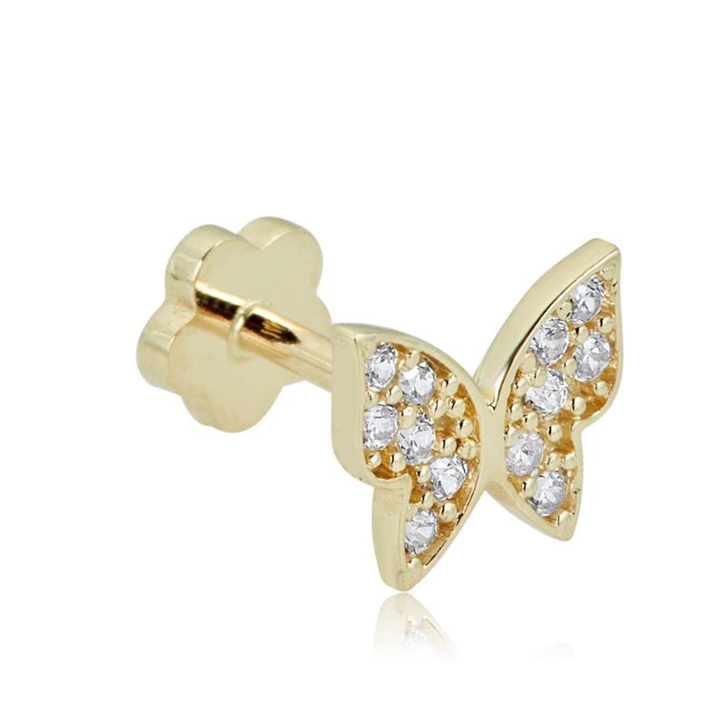 019 Gauge Cubic Zirconia Butterfly Cartilage Barbell in 14K Gold