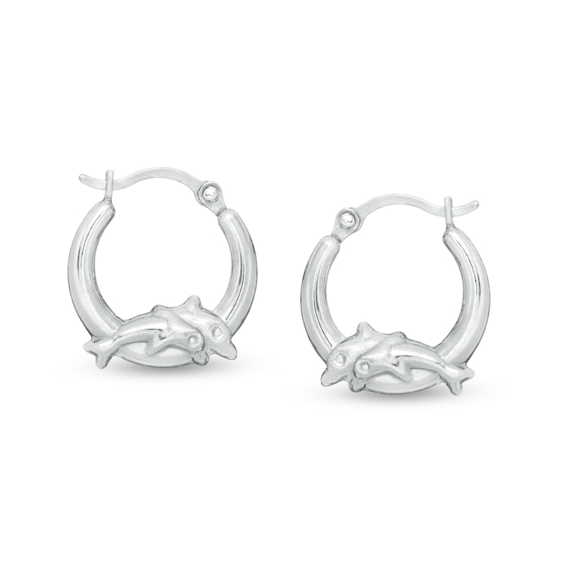 14.2mm Double Dolphin Tube Huggie Hoop Earrings in Hollow Sterling Silver