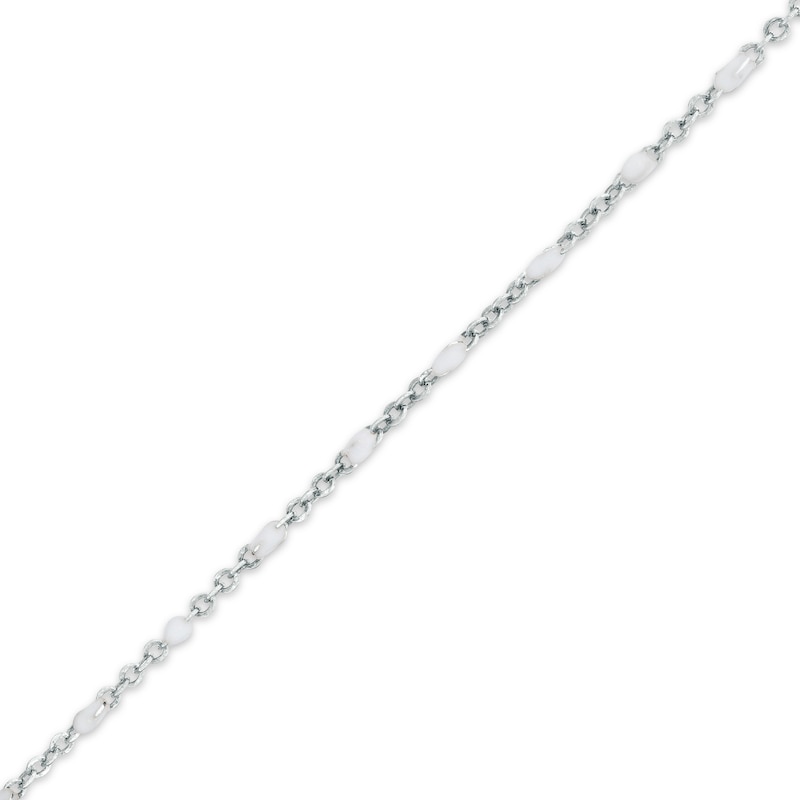Made in Italy 040 Gauge Solid White Enamel O Chain Anklet in Sterling Silver - 10"