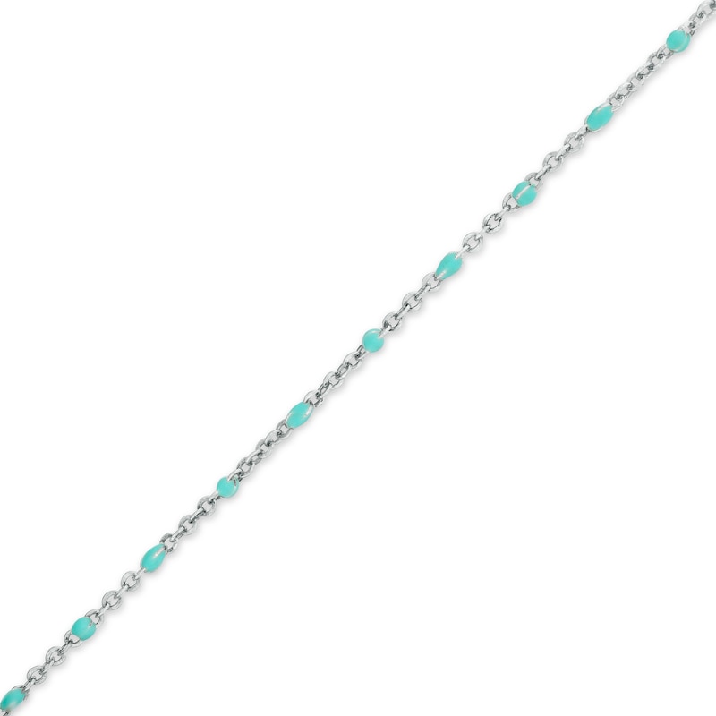 Made in Italy 040 Gauge Solid Turquoise Enamel O Chain Anklet in Sterling Silver - 10"