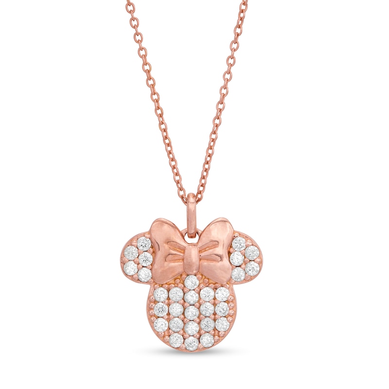 Child's Cubic Zirconia ©Disney Minnie Mouse Pendant in Sterling Silver with 14K Rose Gold Plate - 15"