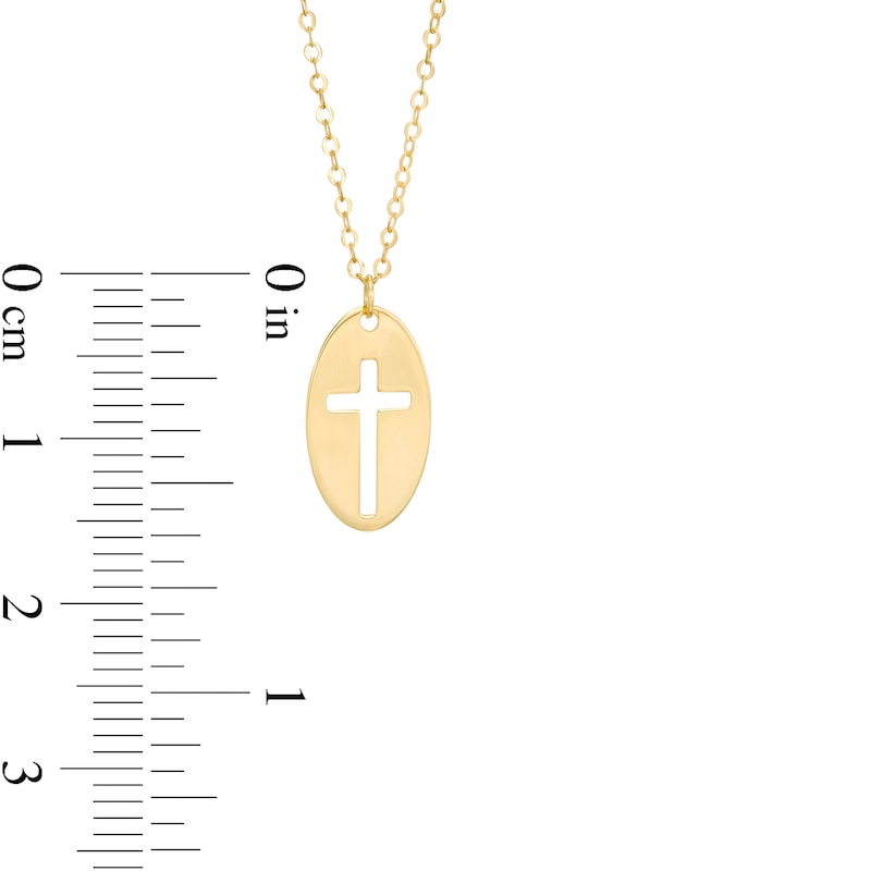 Made in Italy Child's Cross Cutout Oval Disc Pendant in 10K Gold - 13"