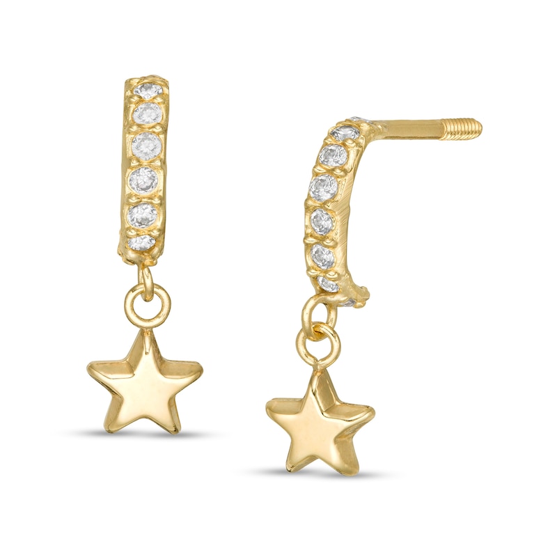 Child's Cubic Zirconia Star Dangle J-Hoop Earrings in 10K Gold