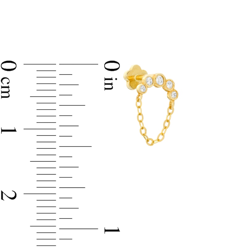 019 Gauge Cubic Zirconia Crawler-Style with Chain Cartilage Barbell in 14K Gold